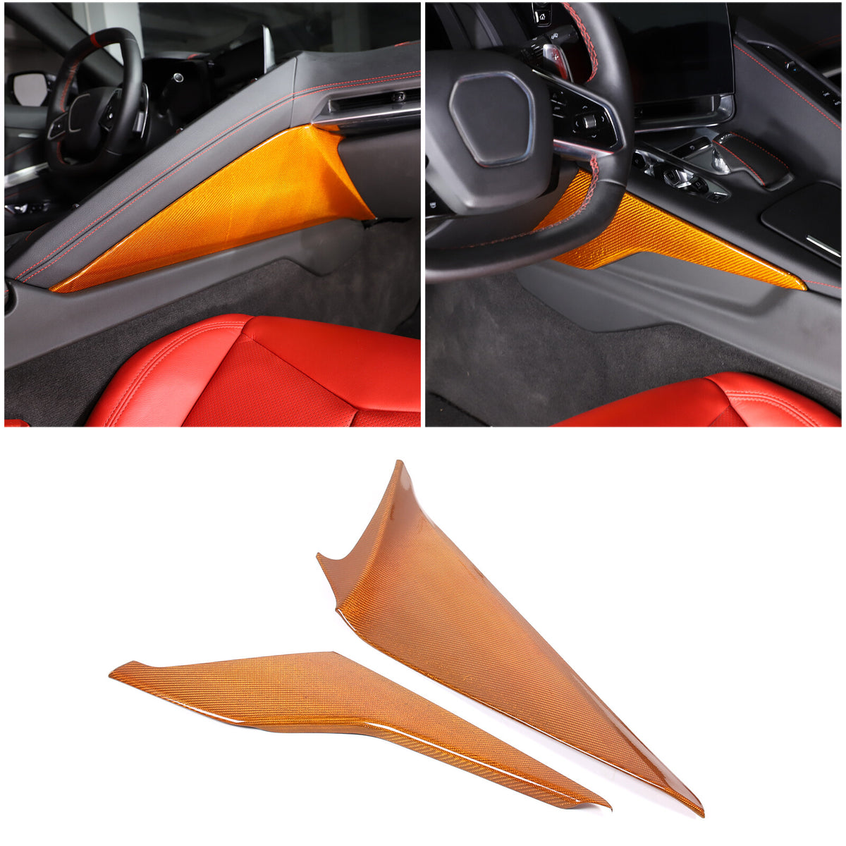 Yellow Carbon Fiber Center Console Side Panel Trim Cover For 2020-25 Corvette C8 17