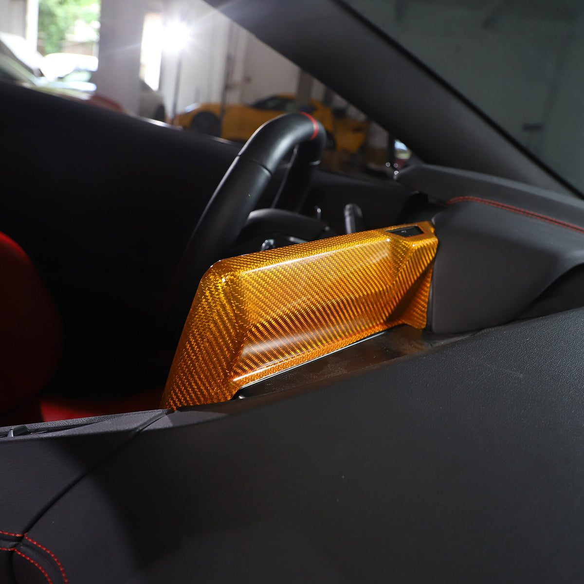 Yellow Carbon Fiber Center Console Screen Back Frame Trim For Corvette C8 20-25 1