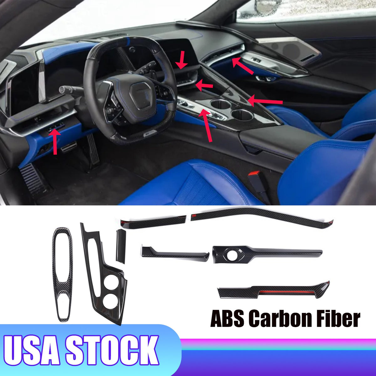 Carbon Fiber ABS Center Console Shift Panel Trim Set For Corvette C8 2026+ US 1