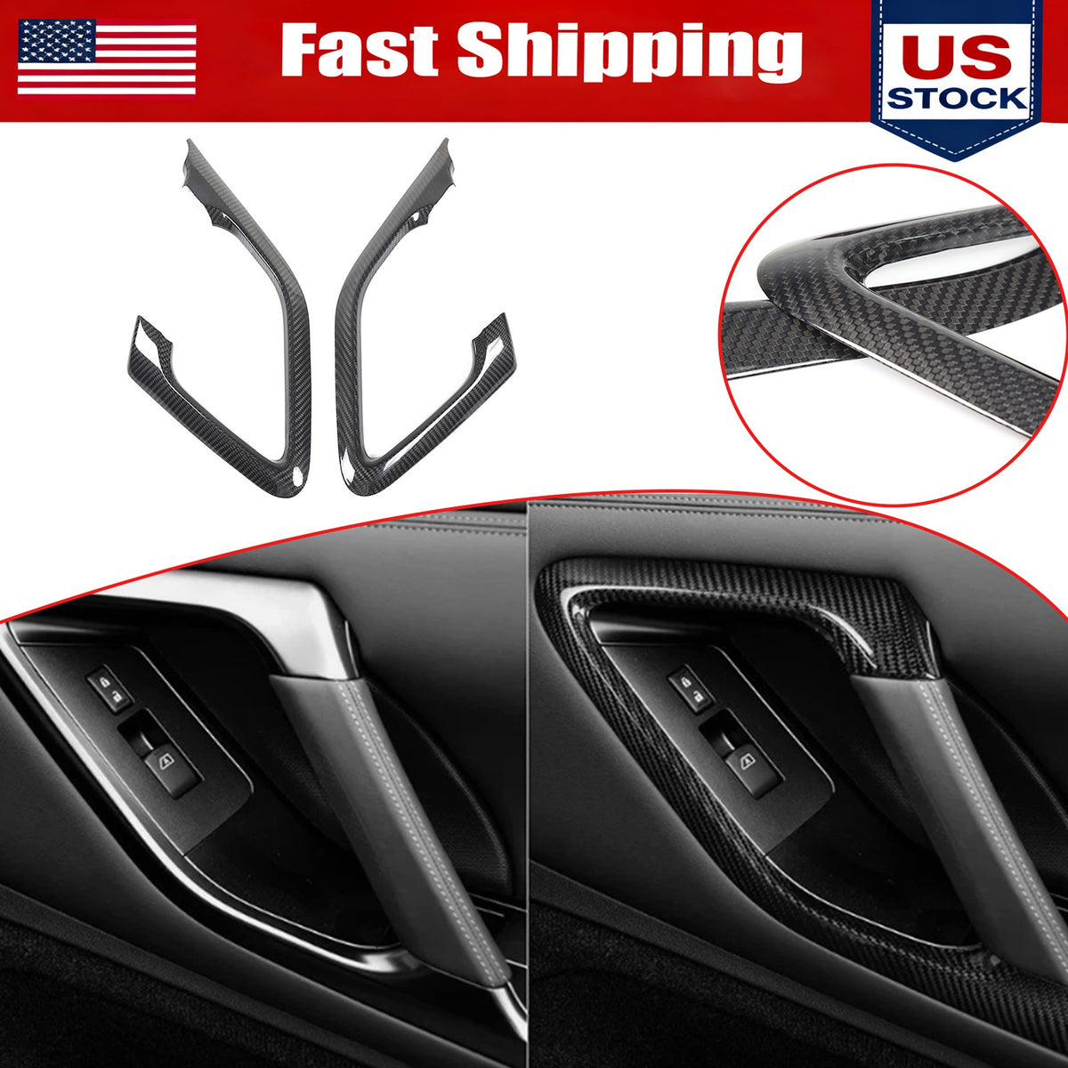 Real Carbon Fiber Interior Door Handle Cover Trim For Nissan R35 GT-R GTR 1