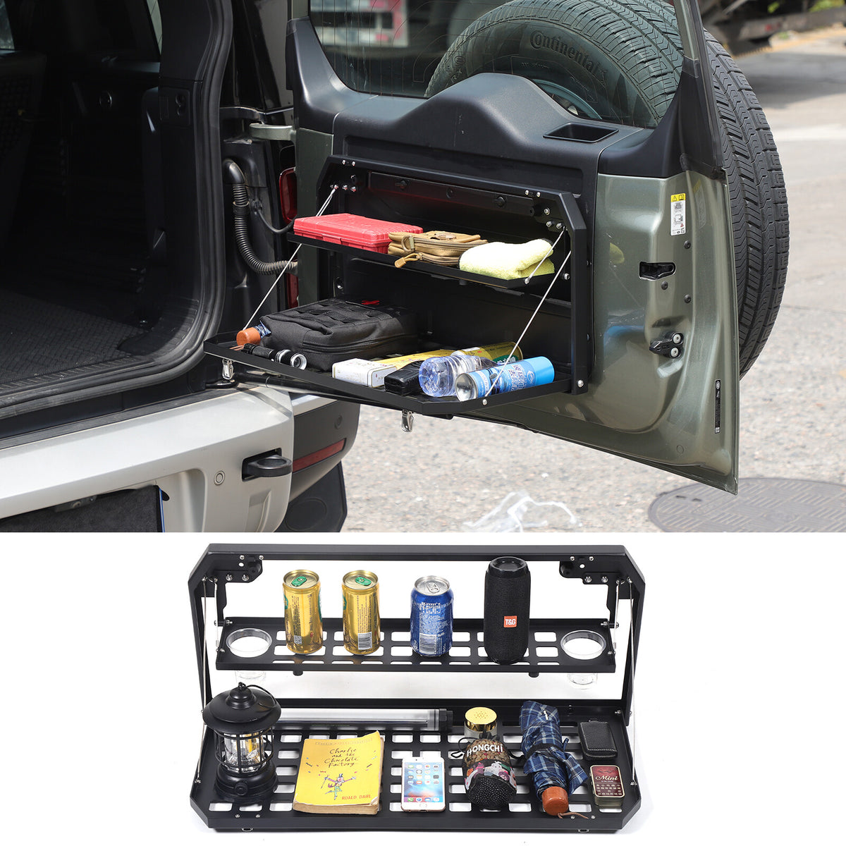 Alloy Rear Tailgate Shelf Rack Foldable Table For Land Rover Defender 2020-24 US 19