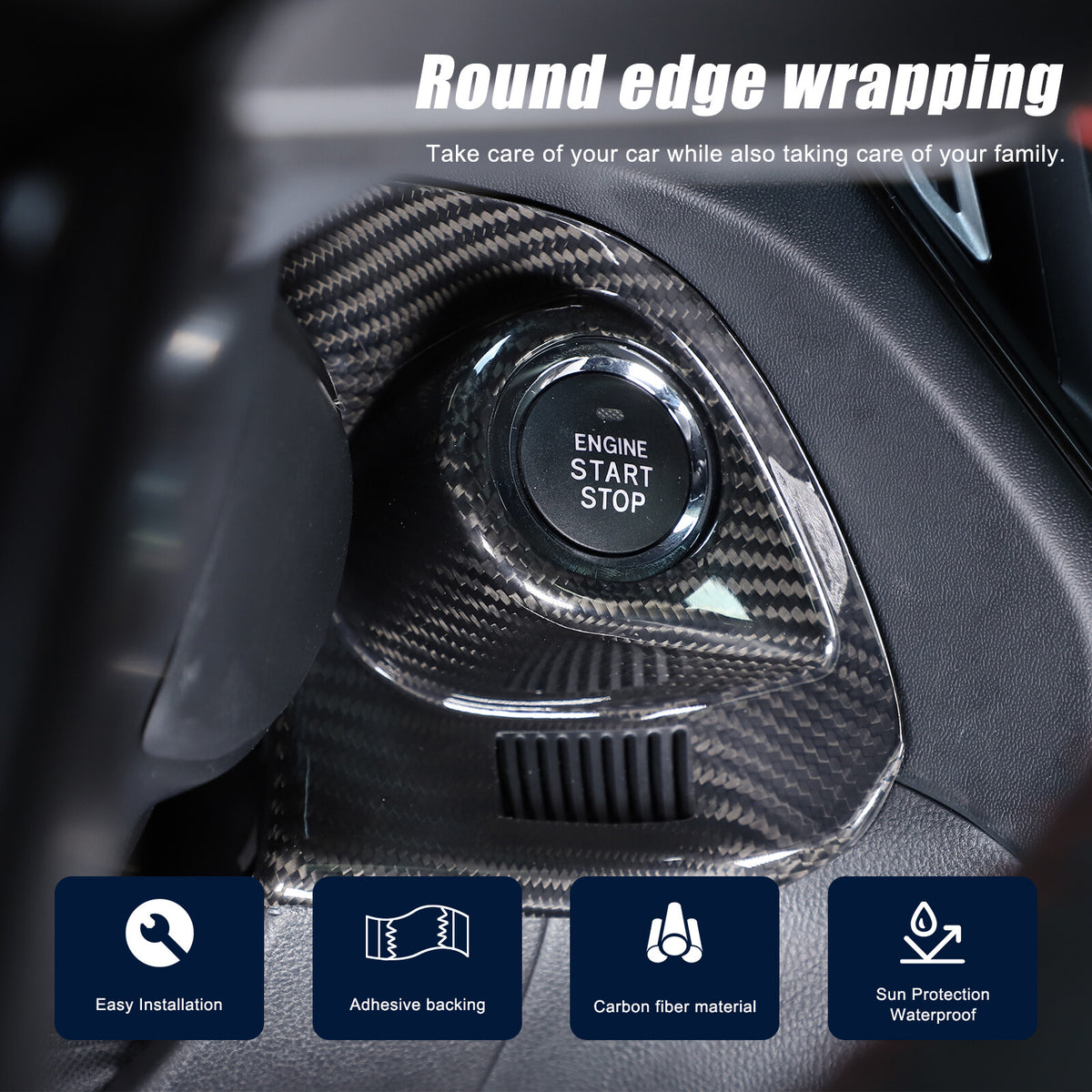 Real Carbon fiber Engine Start Stop Button Cover Trim For Subaru WRX VB 2022-24 1