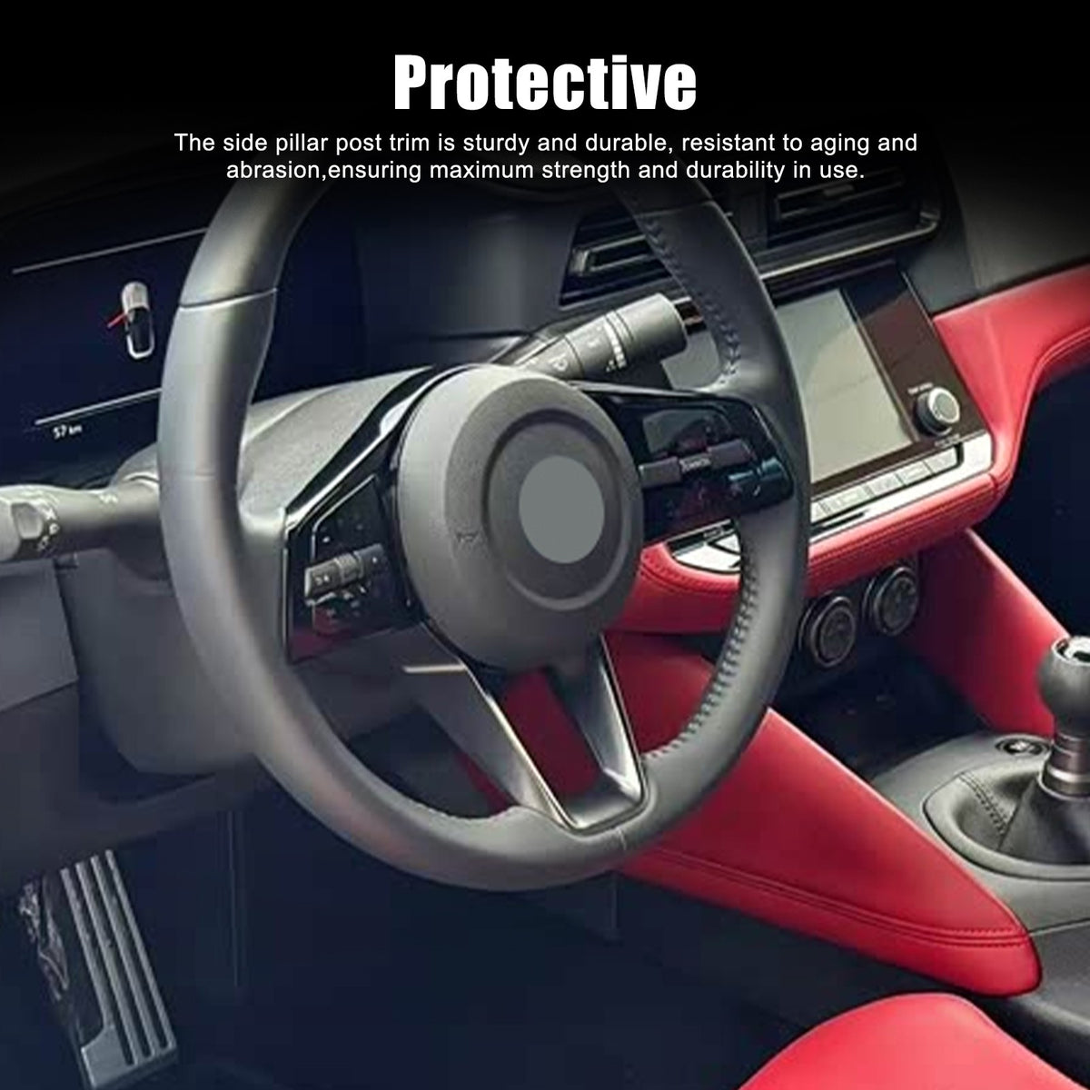 Red Real Carbon Fiber Steering Wheel U-Shape Base Trim For Nissan 400Z Z34 16