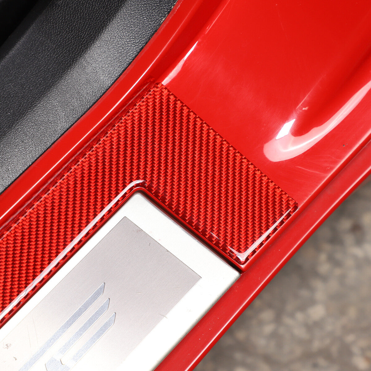 Red Carbon Fiber Door Sill Scratch Resistant Trim Sticker For Corvette C7 14-19 8