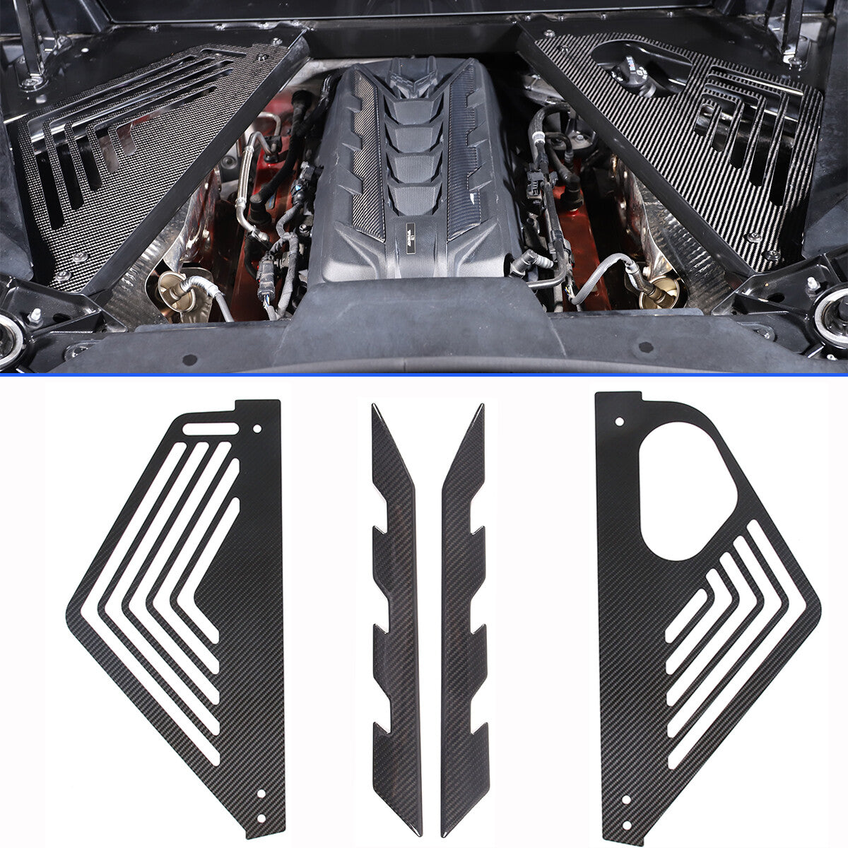 Real Carbon fiber Engine Bay Panel Cover Trim Set For Corvette C8 Coupe 20-26 2