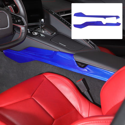 Blue Real Carbon Fiber Lower Armrest Box Panel Trim For Corvette C8 2020+ 19