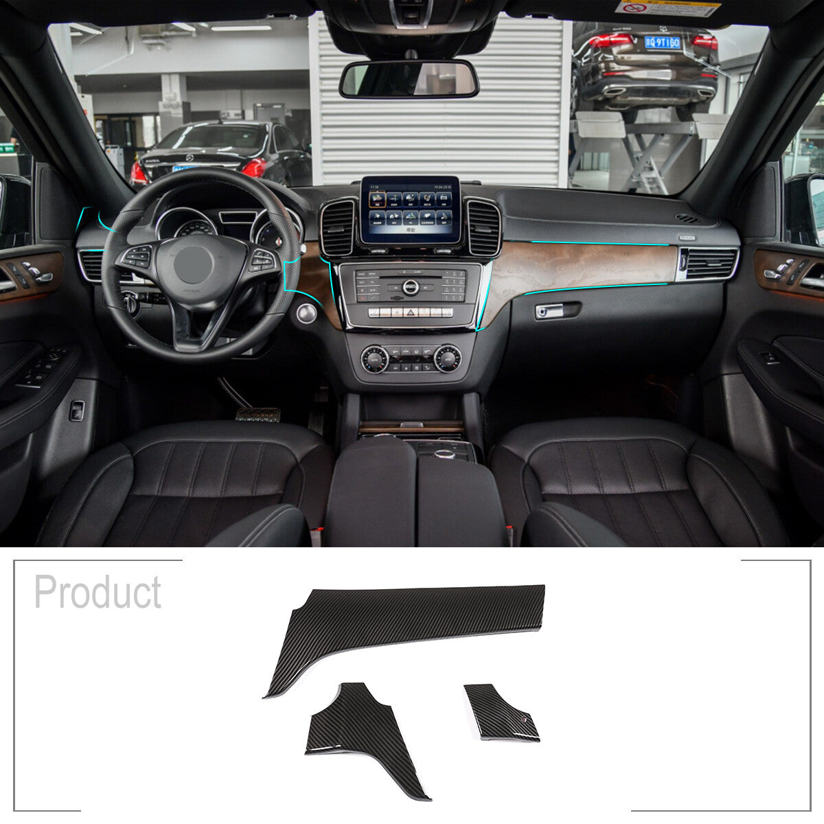 Carbon Fiber ABS Dashboard Door Panel Trim Strip for Benz GLE GLS 2016-19 10