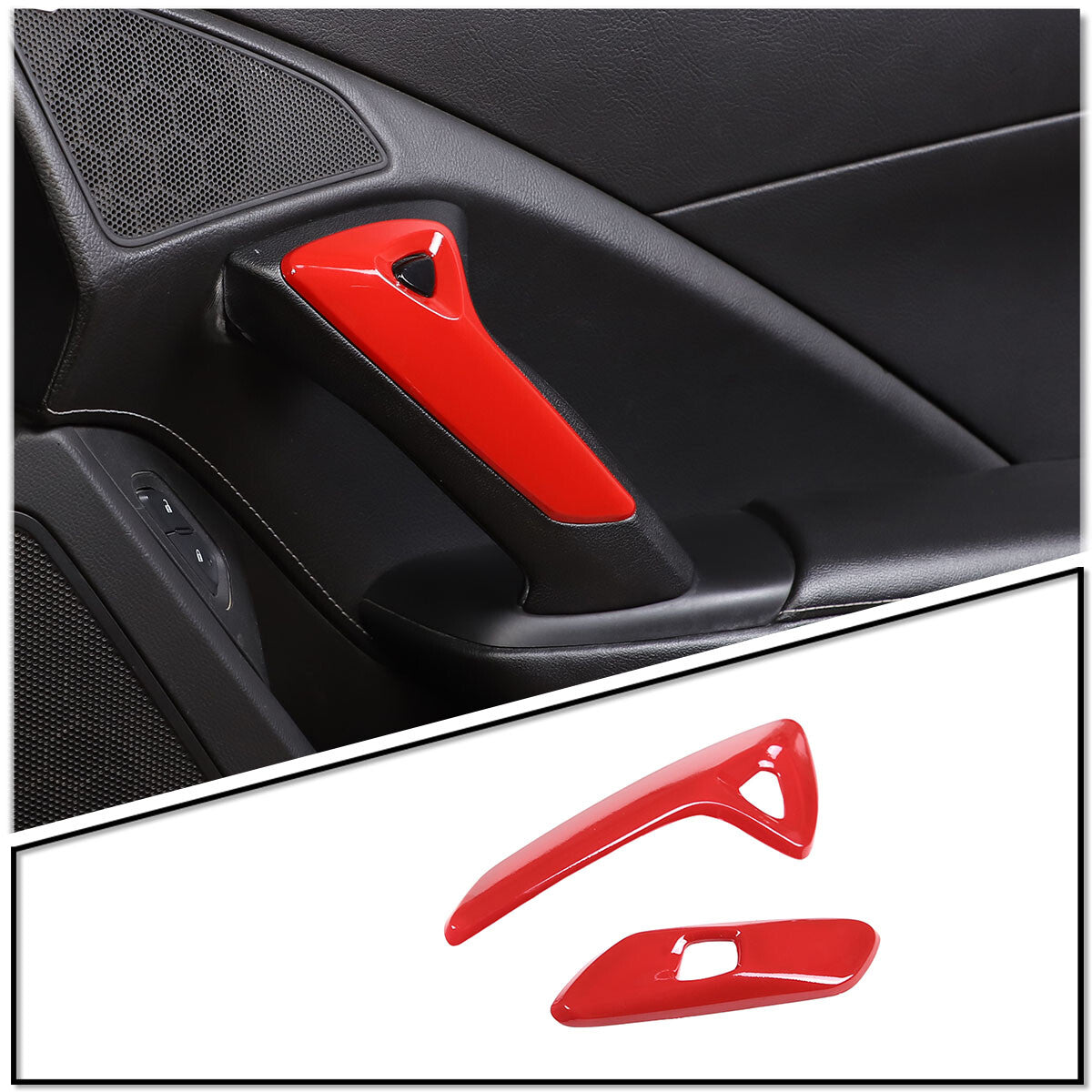 Red Interior Window Lift Door Handle Cover Trim Kit For Corvette C7 14-19 3