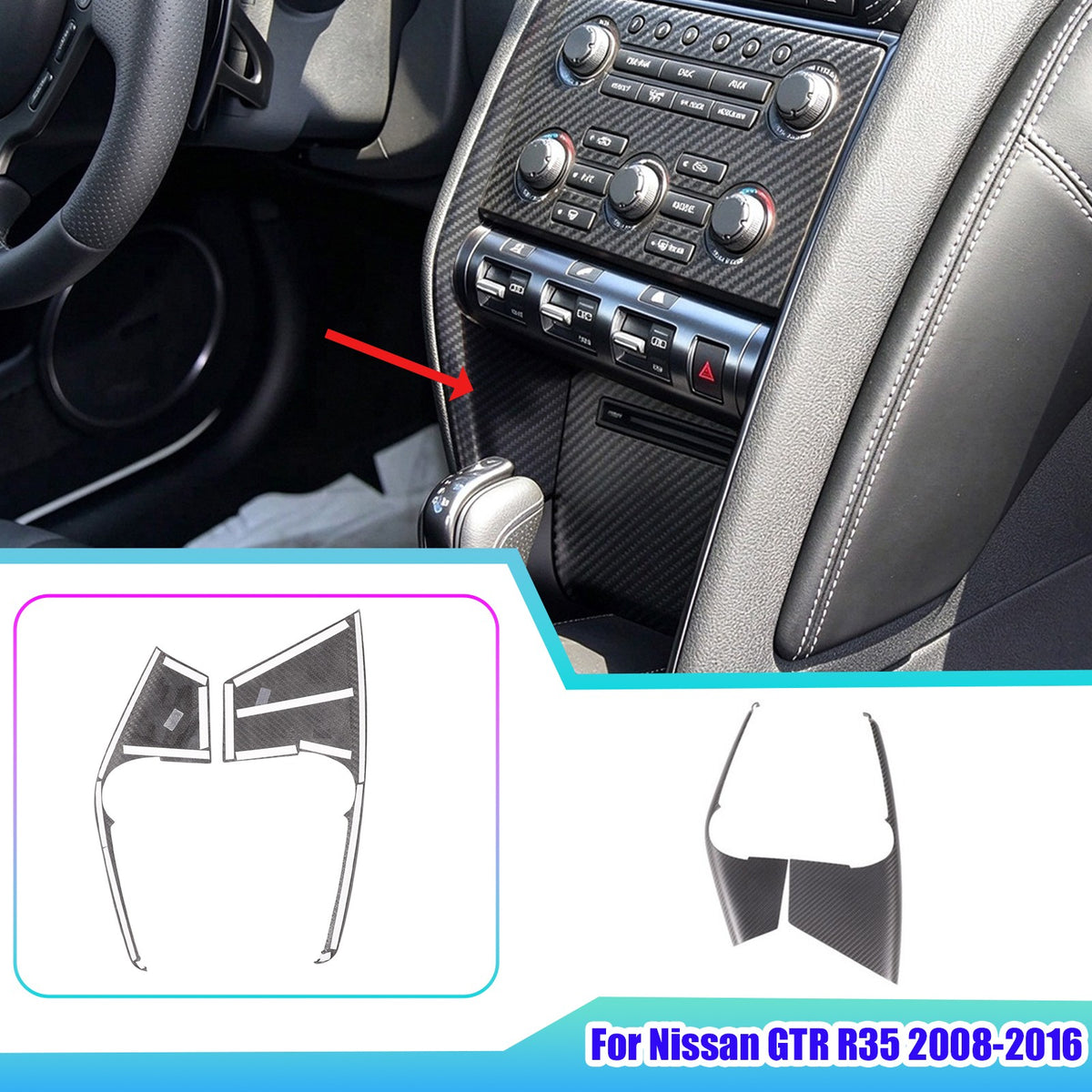 Matte Real Carbon Fiber Mode Button Side Trim For Nissan GTR R35 2008-2016 1