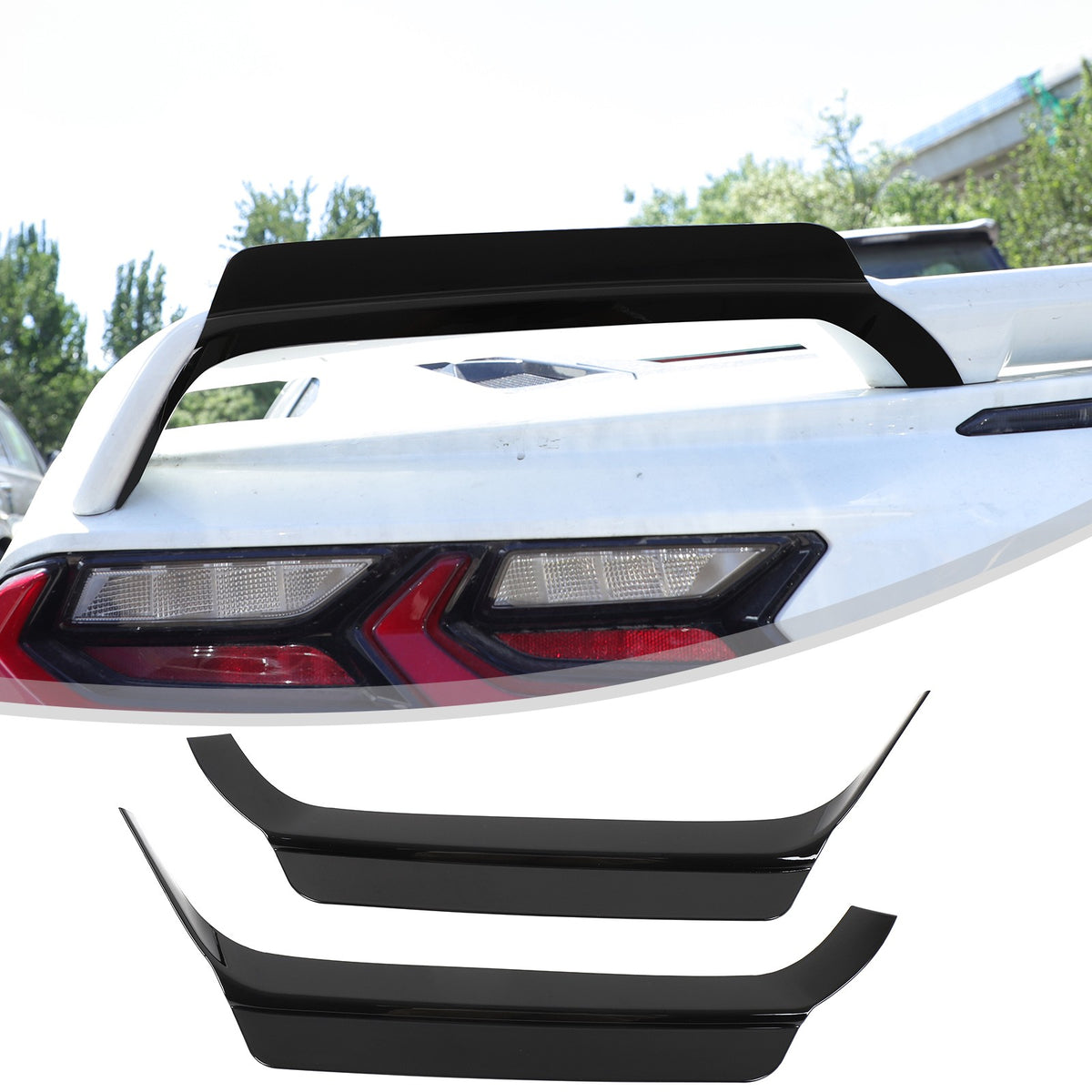 Glossy Piano Black Rear Spoiler Wing Trim Cover For Corvette C8 2LT 3LT 2020+ 4