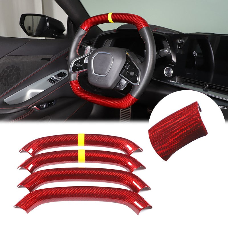 Red Real Carbon Fiber Yellow Top Steering Wheel Cover Trim For Corvette C8 2020+ 23