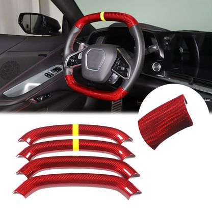Red Real Carbon Fiber Yellow Top Steering Wheel Cover Trim For Corvette C8 2020+ 23