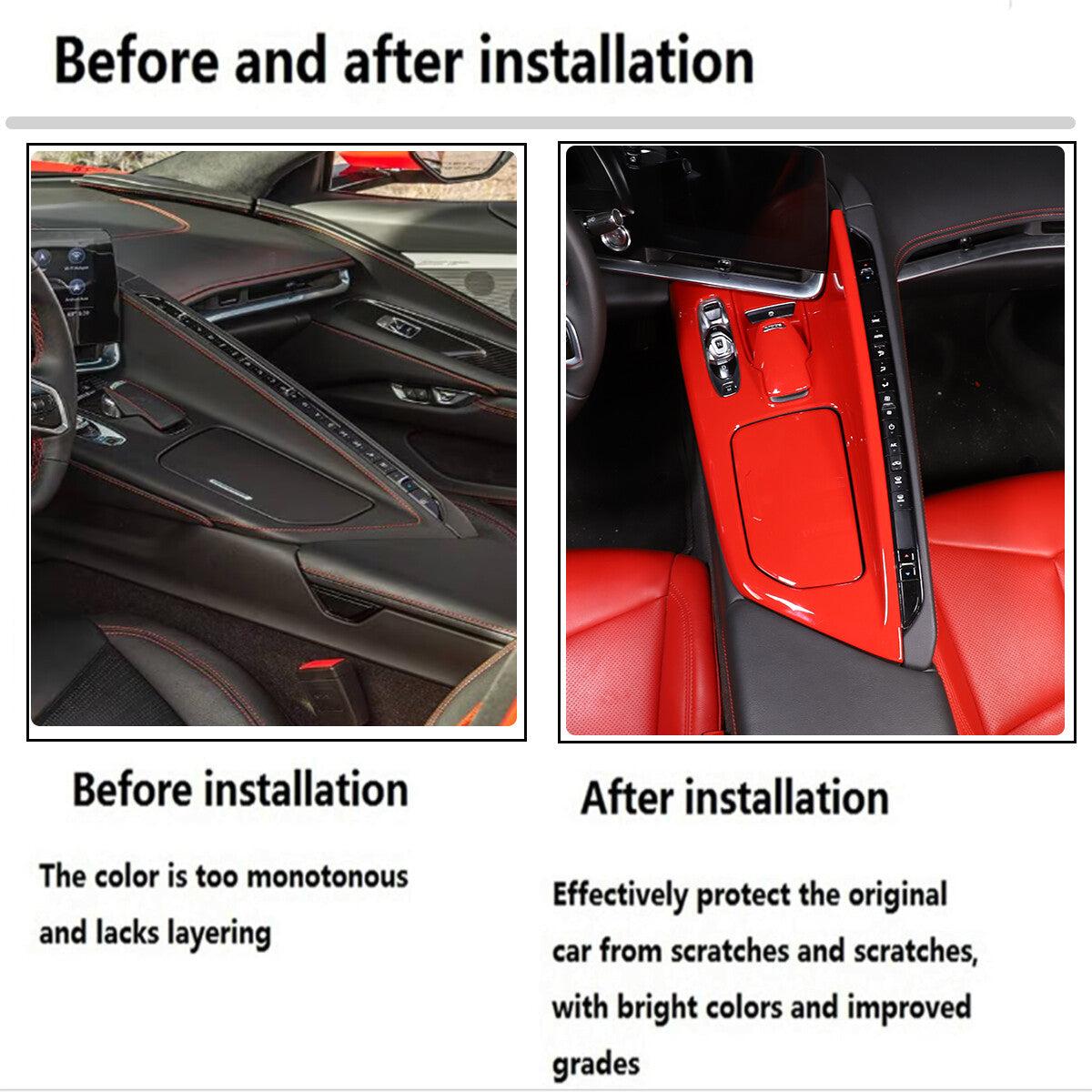 2pcs Red ABS Center Console Frame Trim Cover Fit for Corvette C8 2020-2025 3