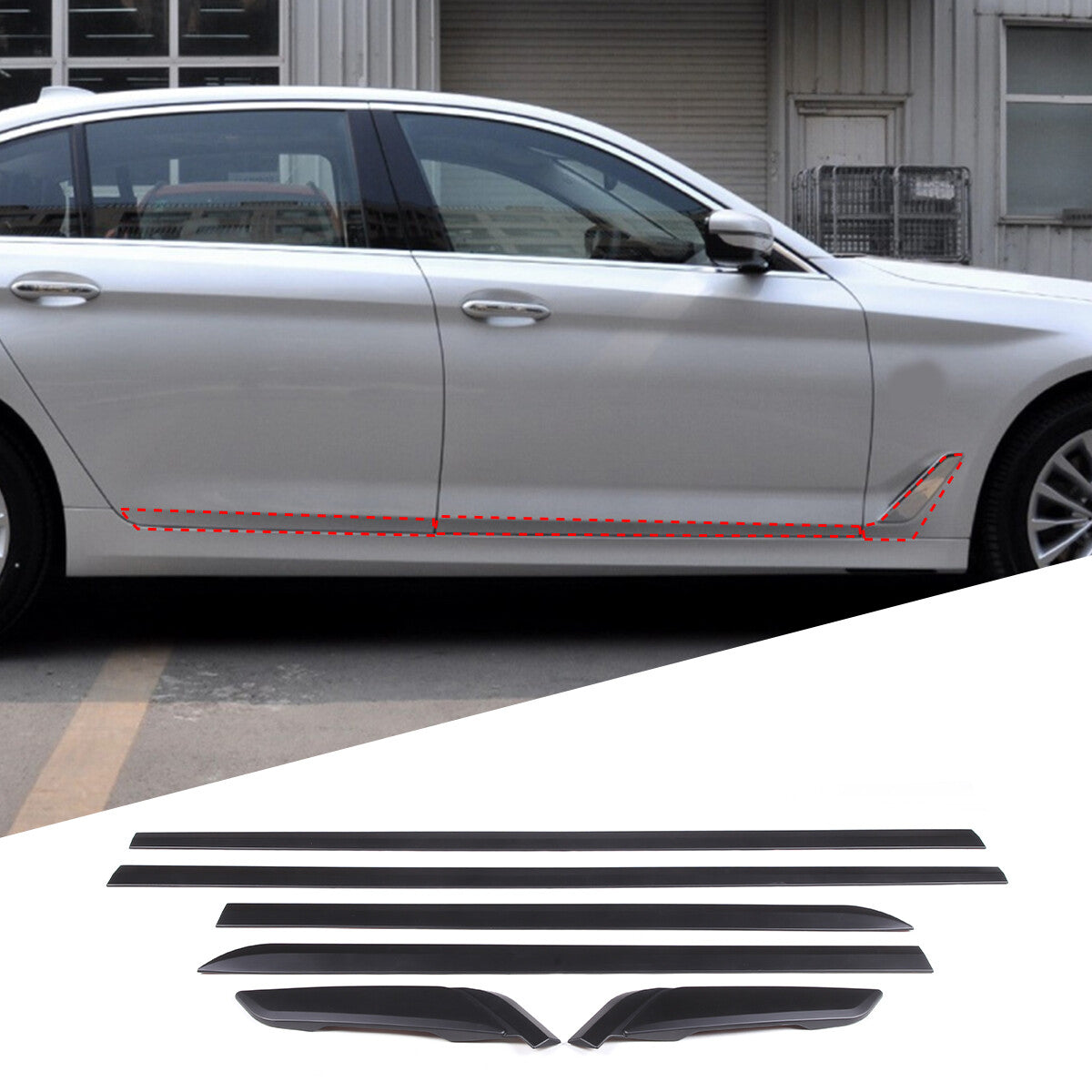 Matte Black Door Side Body Molding Trim Strips For BMW 5 Series G30 2018-22 3