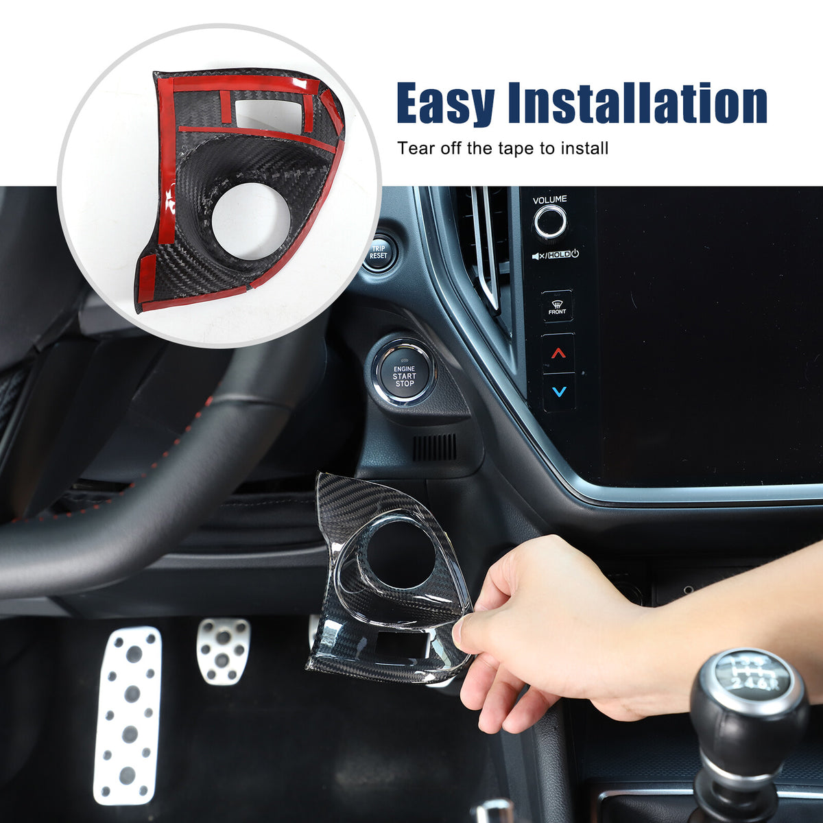 Real Carbon fiber Engine Start Stop Button Cover Trim For Subaru WRX VB 2022-24 17