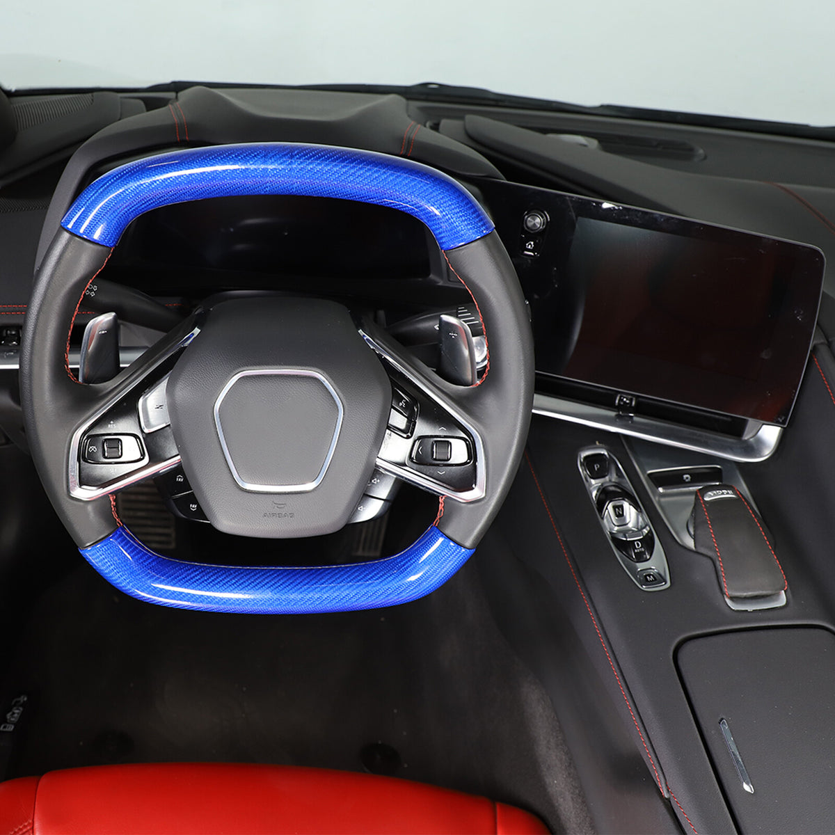 Blue Carbon Fiber Steering Wheel Top Lower Handle Cover Trim For C8 Corvette 6