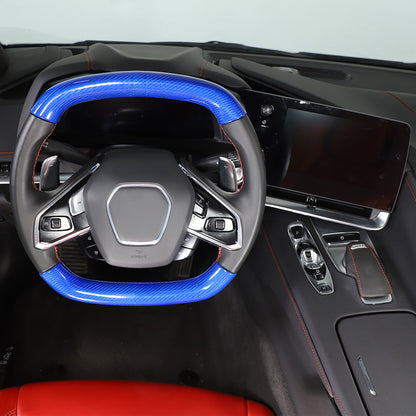 Blue Carbon Fiber Steering Wheel Top Lower Handle Cover Trim For C8 Corvette 6