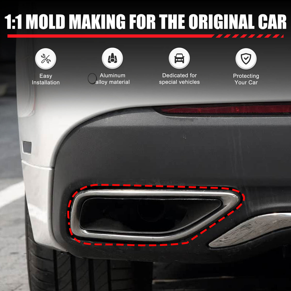 Stainless Steel Glossy Black Quad Exhaust Tailpipe Trim For Lincoln MKZ 2017-21 17