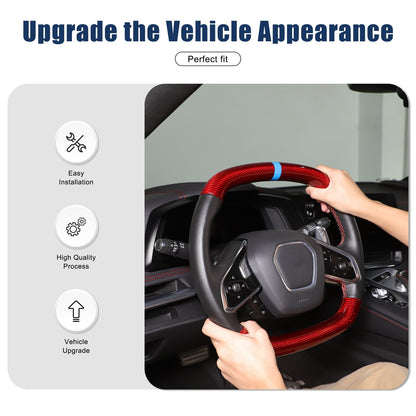 Red Real Carbon Fiber Blue Top Steering Wheel Cover Trim For Corvette C8 2020+ 5