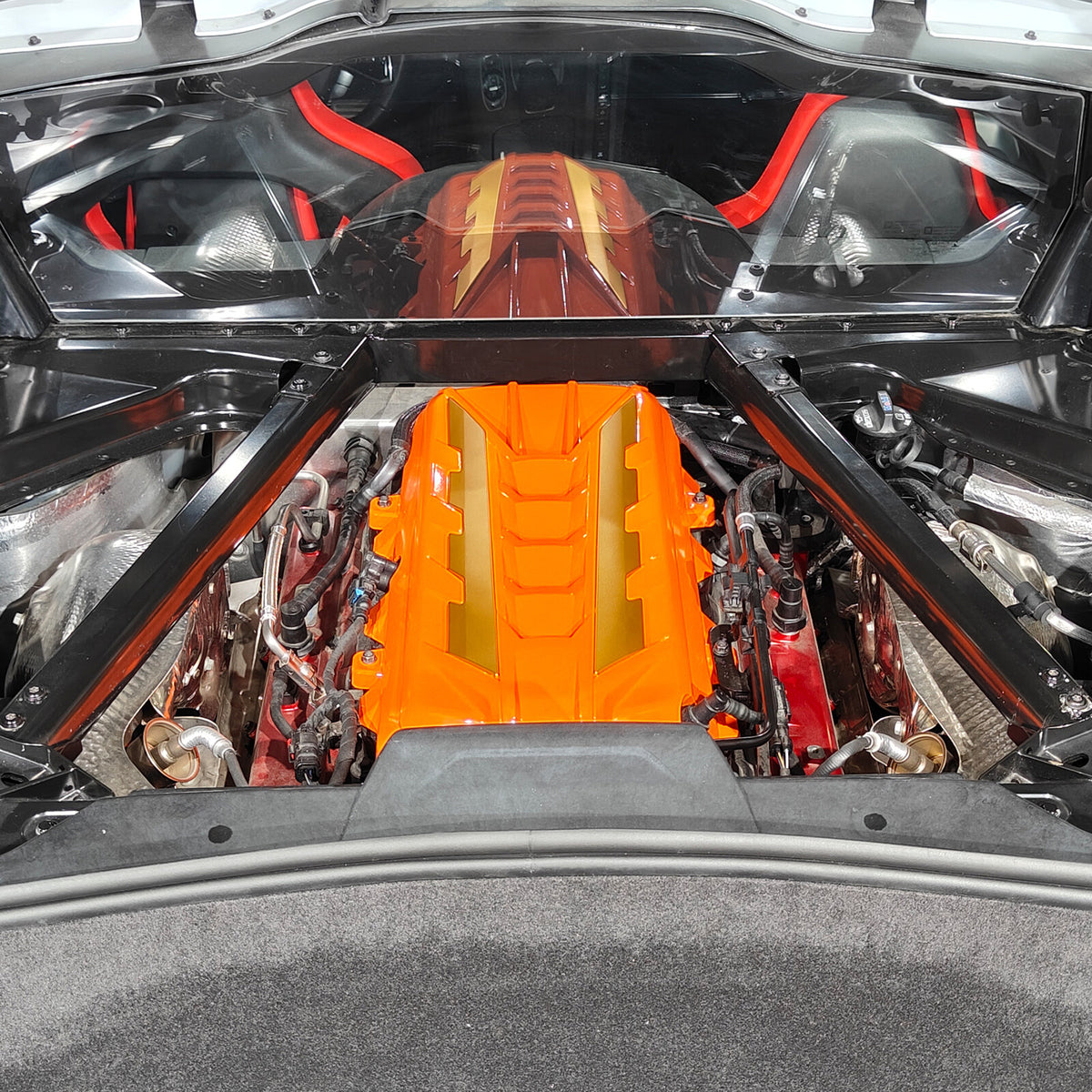Orange Engine Bay Panel Cover Trim in Edge Yellow For Corvette C8 2020-26 US 23