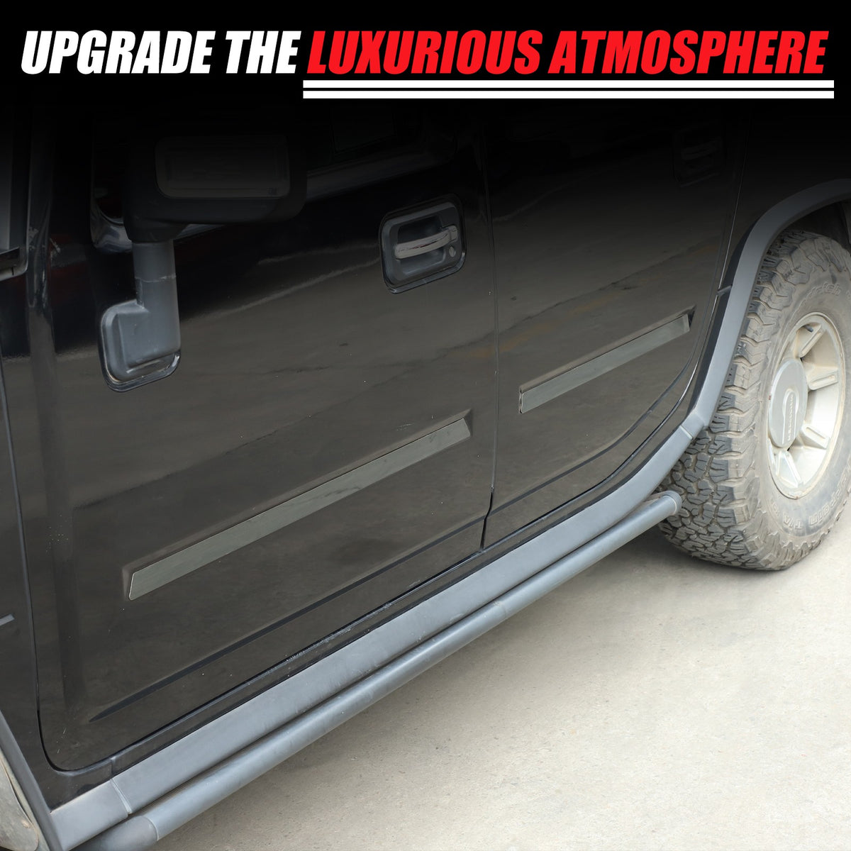 Black Titanium Stainless Steel Body Molding Trim Strips For Hummer H2 2003‑2009 23