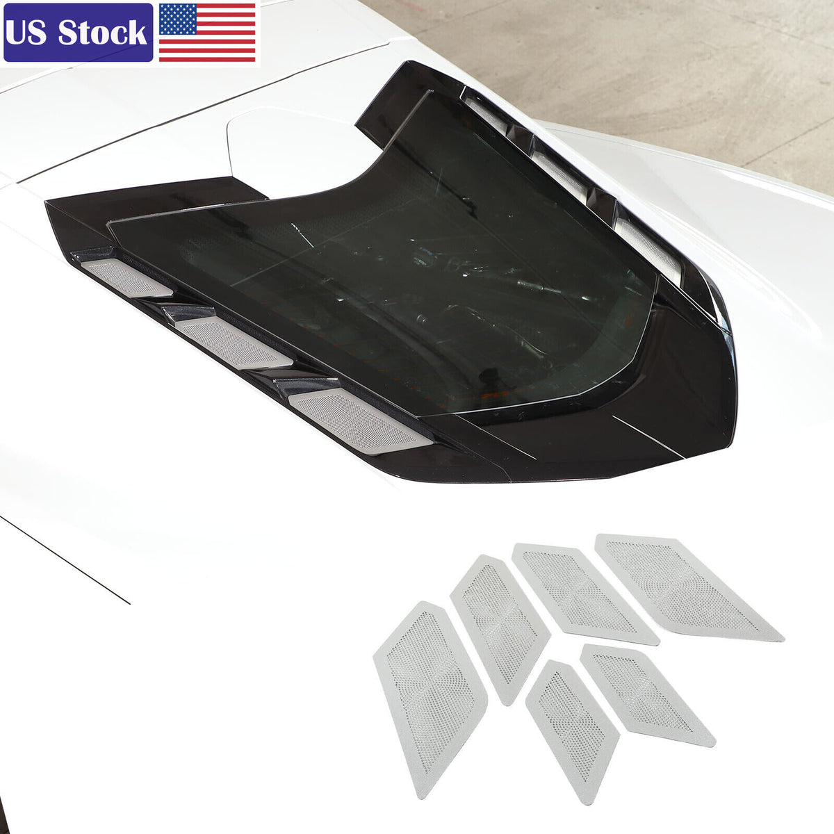 Stainless Steel Perforated Rear Hood Vent Inserts for 2020-26 C8 Corvette Coupe 1