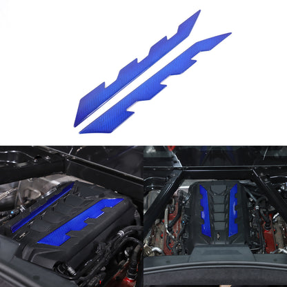 Blue Real Carbon Fiber Hood Engine Side Cover Trim for Corvette C8 2020+ 19
