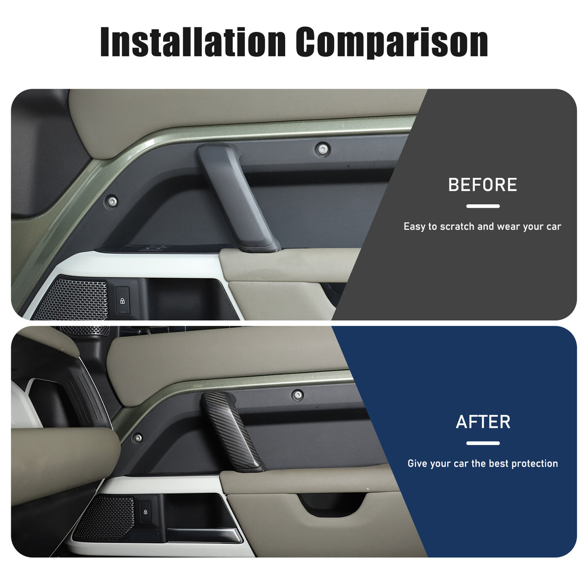 Matte Real Carbon Interior Door Handle Cover Trim For LR Defender 110 2020-23 24