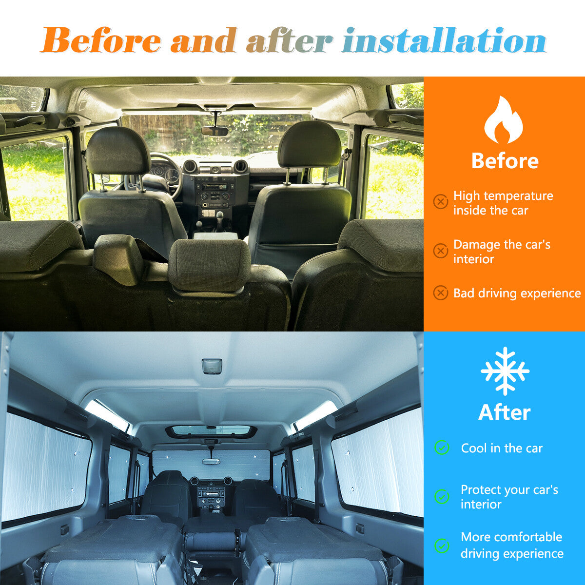 Car Full Window Sunshade Cover Shades Sun Visor For Land Rover Defender 2004-18 15