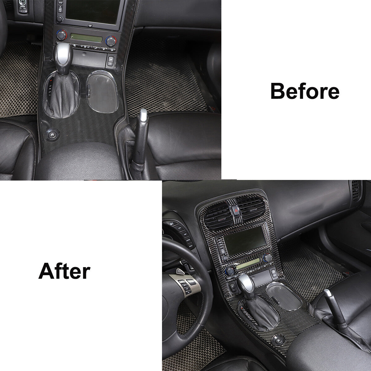 For Corvette C6 05-13 Soft Carbon Fiber Interior Center Console Trim Cover Set 3