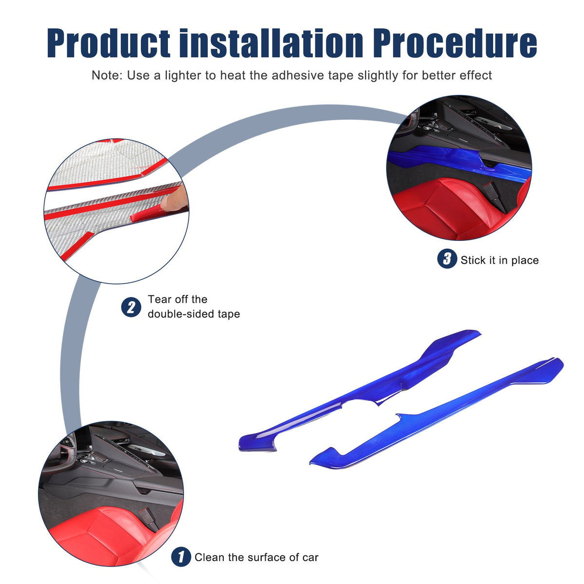 Blue Real Carbon Fiber Lower Armrest Box Panel Trim For Corvette C8 2020+ 3