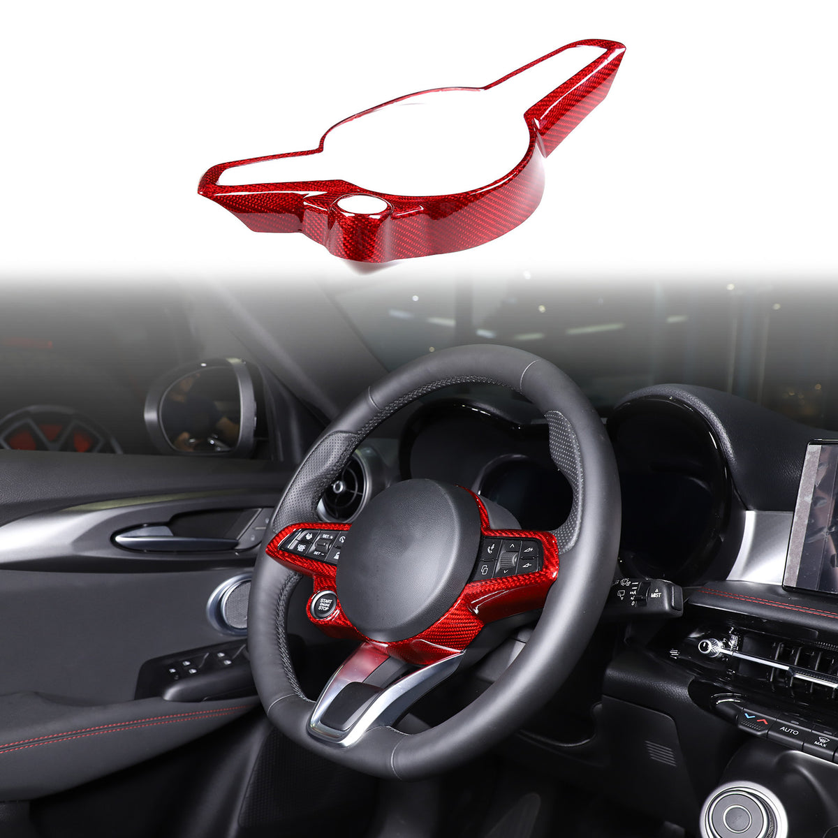 Red Real Carbon Fiber Steering Wheel Cover Trim For Alfa Romeo Tonale 2022-2024 7