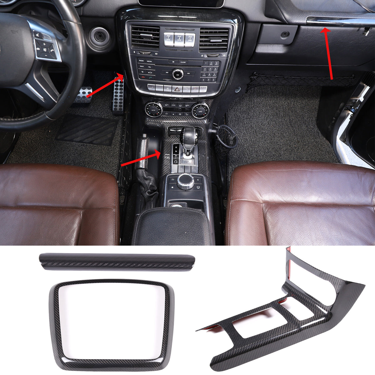 5Pcs For Benz W463 G63 G65 G500 G550 AMG Real Carbon Fiber Interior Console Trim 1