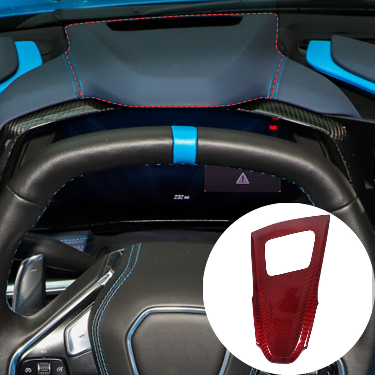 Red Real Carbon Fiber Dashboard Instrument Upper Trim For Corvette C8 20+ 11