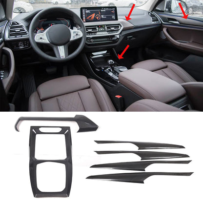 Real Carbon Fiber Center Console Door Panel Trim Kit For BMW X3 G01 X4 G02 22-24 1