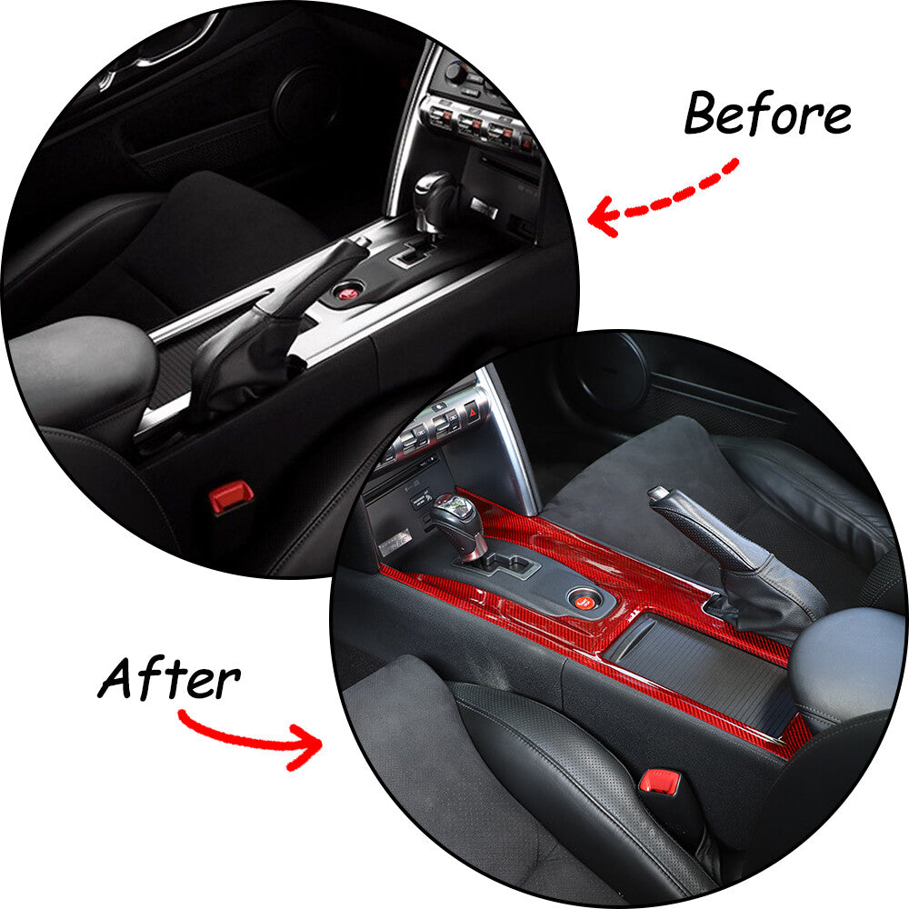 Red Gear Shift Panel Cover Sticker Carbon Fiber For Nissan GTR R35 2008-2016 7