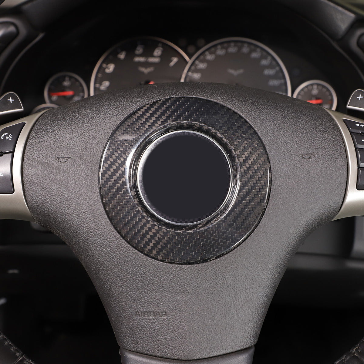 Real Carbon Fiber Steering Wheel Center Logo Ring Cover For 2005-13 Corvette C6 8