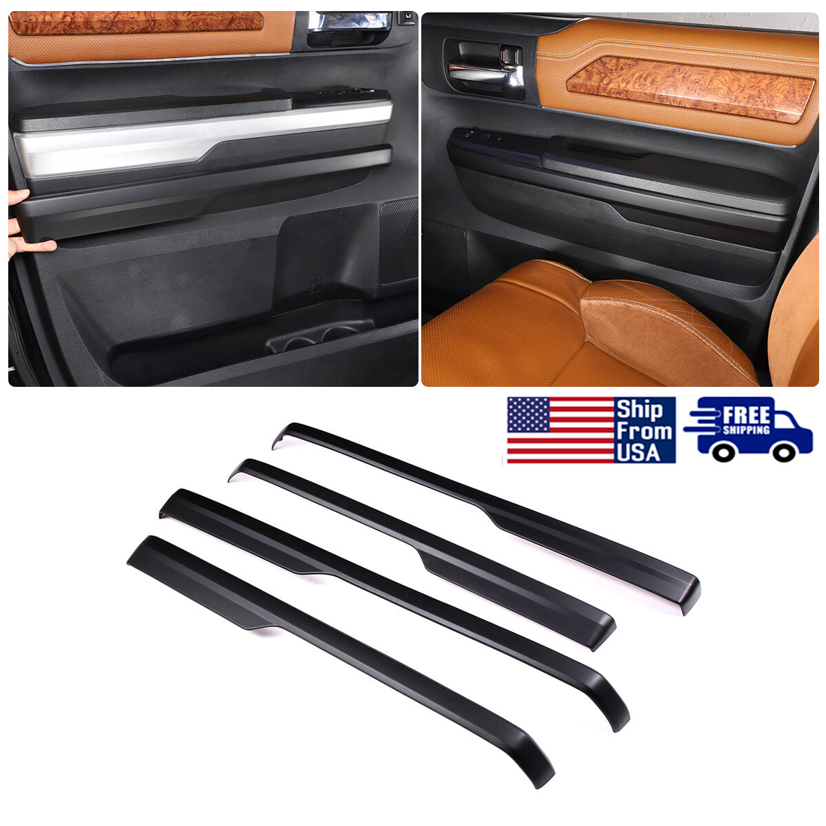 Matte Black Inner Door Armrest Panel Trim For Toyota Tundra Crew Cab 2014-2020 1