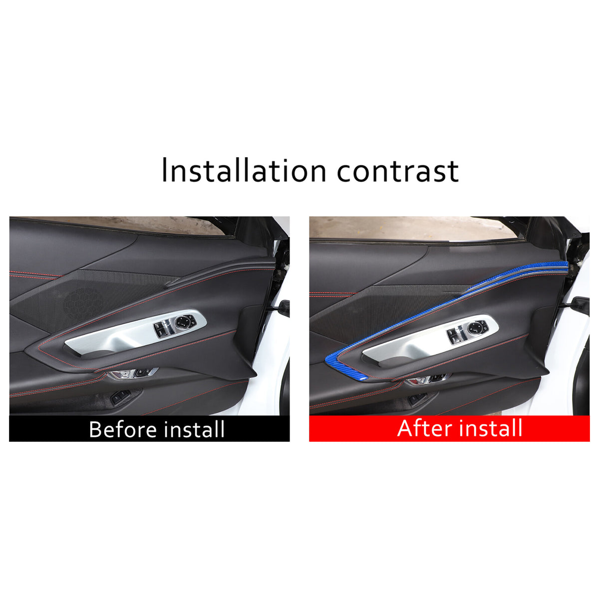 Blue Carbon Fiber Interior Door Panel Trim Sticker Strip For Corvette C8 2020-25 5