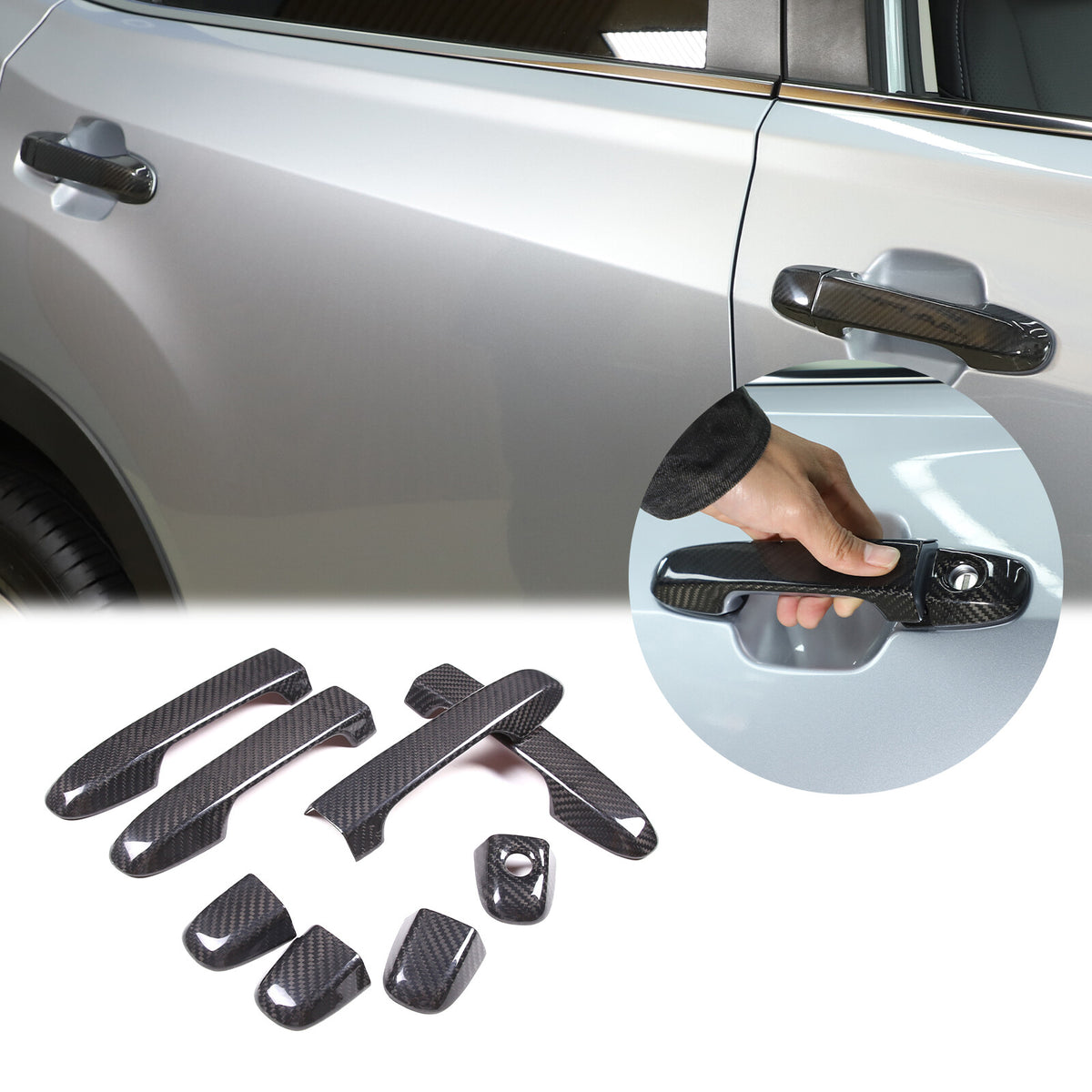 Real Carbon Fiber Exterior Door Handle Cover Trim For Subaru Forester XV 2019-22 7