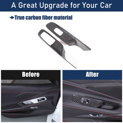 Real Carbon Fiber Window Lift Button Frame Trim For Corvette C8 Coup 2020-2026 6