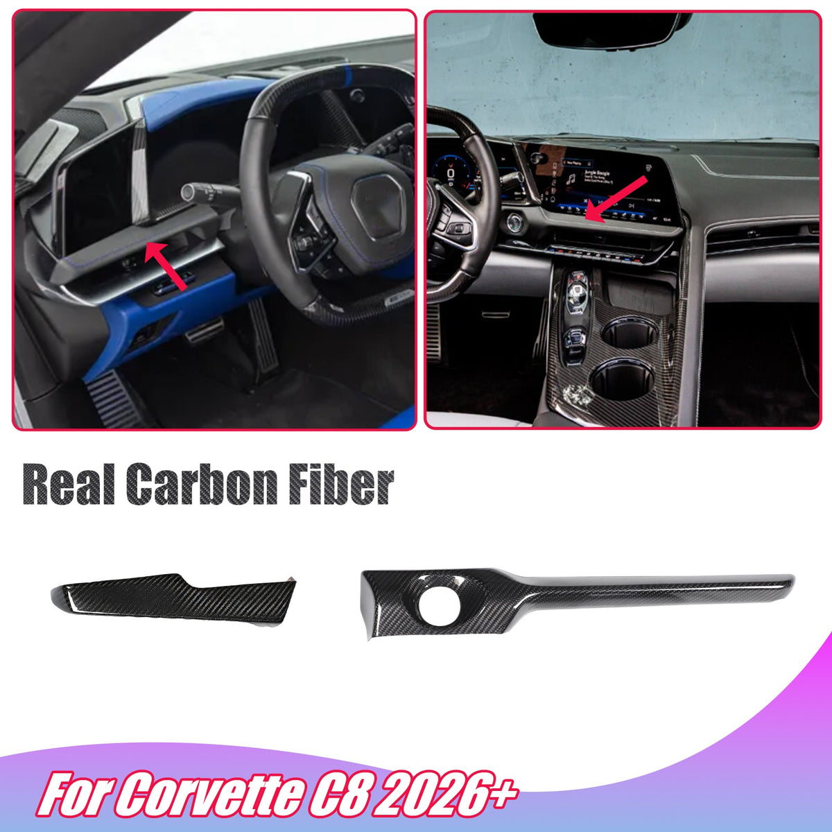 Real Carbon Fiber Center Console Ignition Button Trim For Corvette C8 2026+ 1