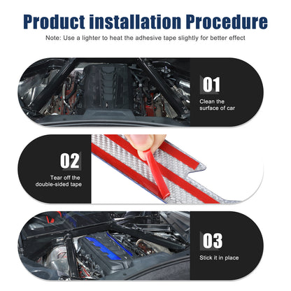 Blue Real Carbon Fiber Hood Engine Side Cover Trim for Corvette C8 2020+ 4