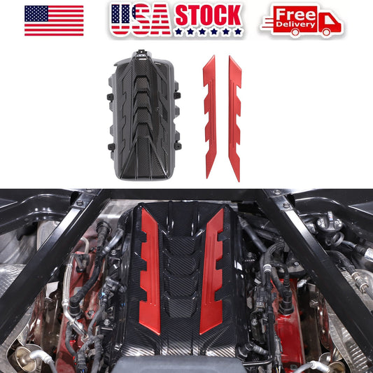 Carbon Fiber Engine Bay Panel Cover Trim in Edge Red For Corvette Coupe C8 20-26 1