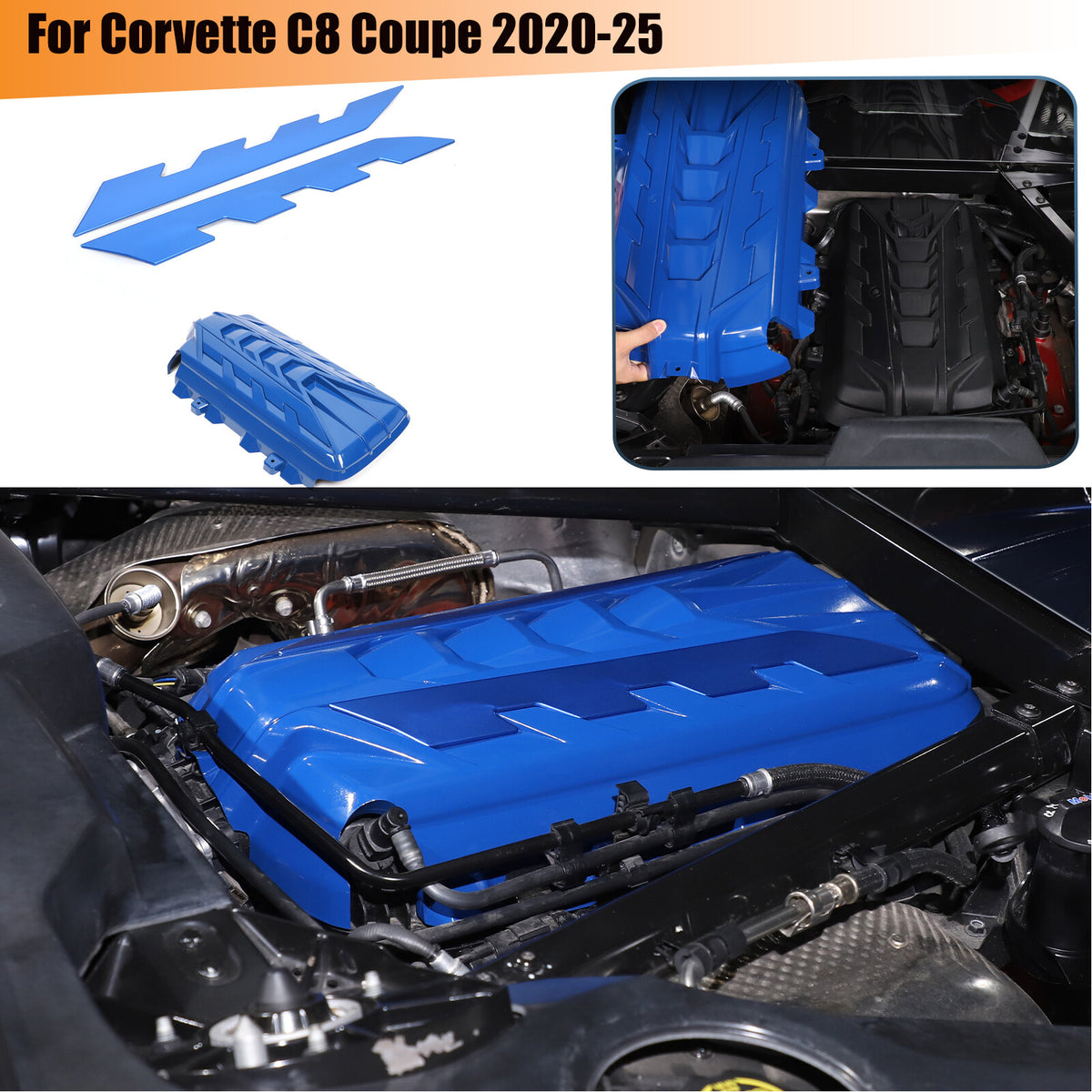 Blue Engine Bay Panel Cover Trim in Edge Blue For Corvette Coupe C8 2020-2026 1