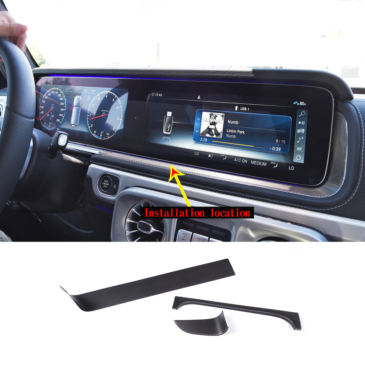 Matte Real Carbon Fiber Display Frame Trim For Mercedes Benz G Class 19-20 4
