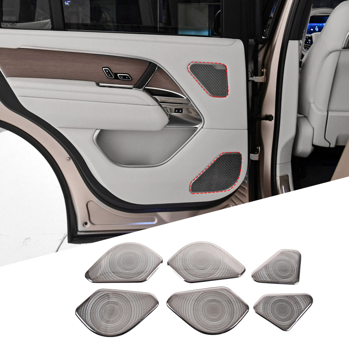 6PCS Silver Steel Inner Door Speaker Cover For Land Rover Range Rover 2023+ 1