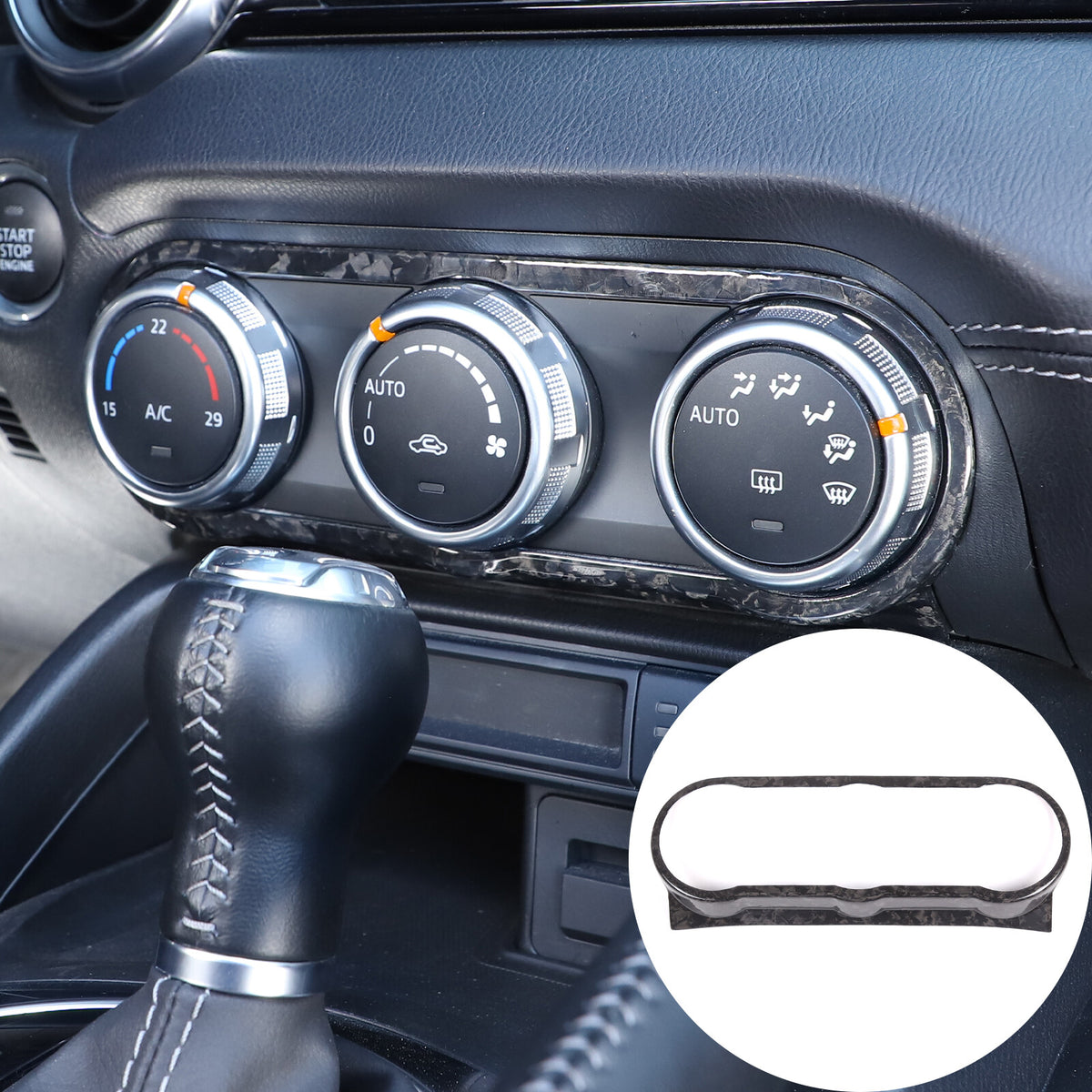 Forged Carbon Fiber Interior Air conditioning knob frame Trim For Mazda MX-5 16+ 1