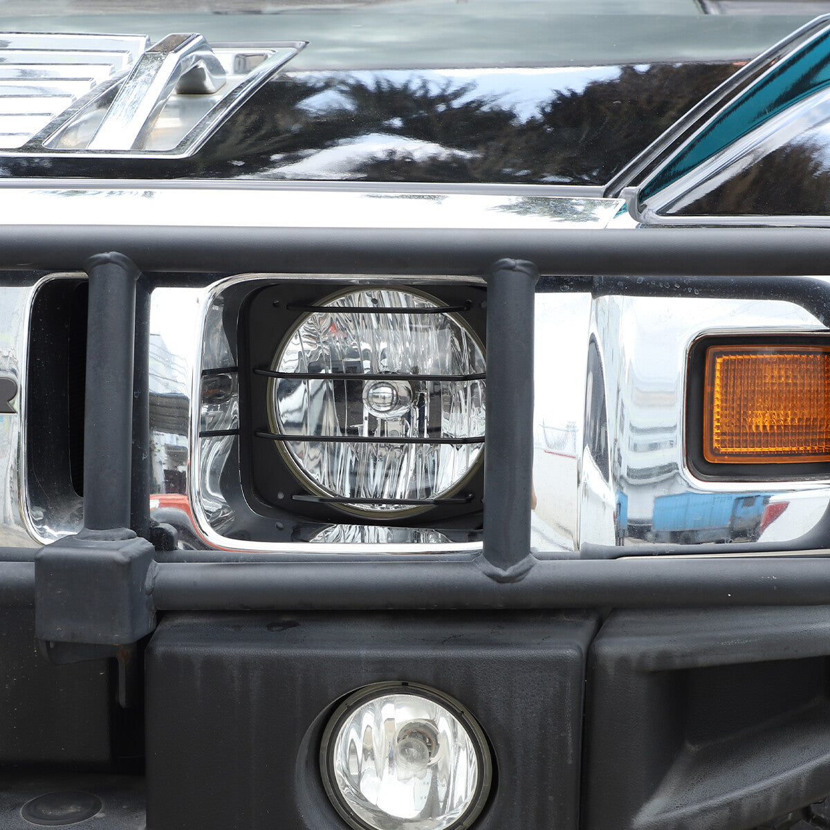 Black Steel Front Bumper Headlight Fog Light Trim For Hummer H2 2003-09 US 5