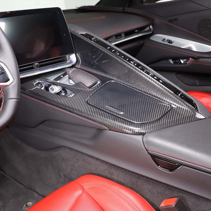 Real Dry Carbon Fiber Interior Center Console Trim Cover For 2020-25 Corvette C8 11